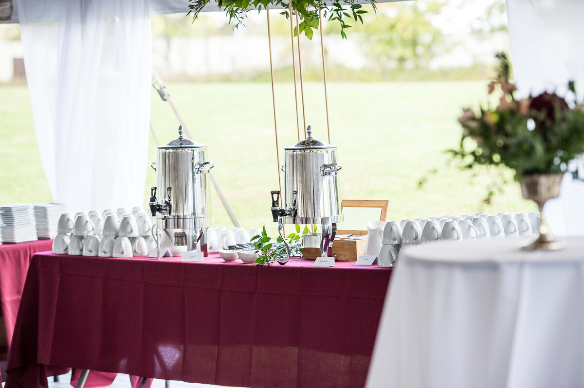 elegant coffee and tea stations set up for a corporate anniversary celebration.  Captured by Ottawa Event Photographer JEMMAN Photography COMMERCIAL