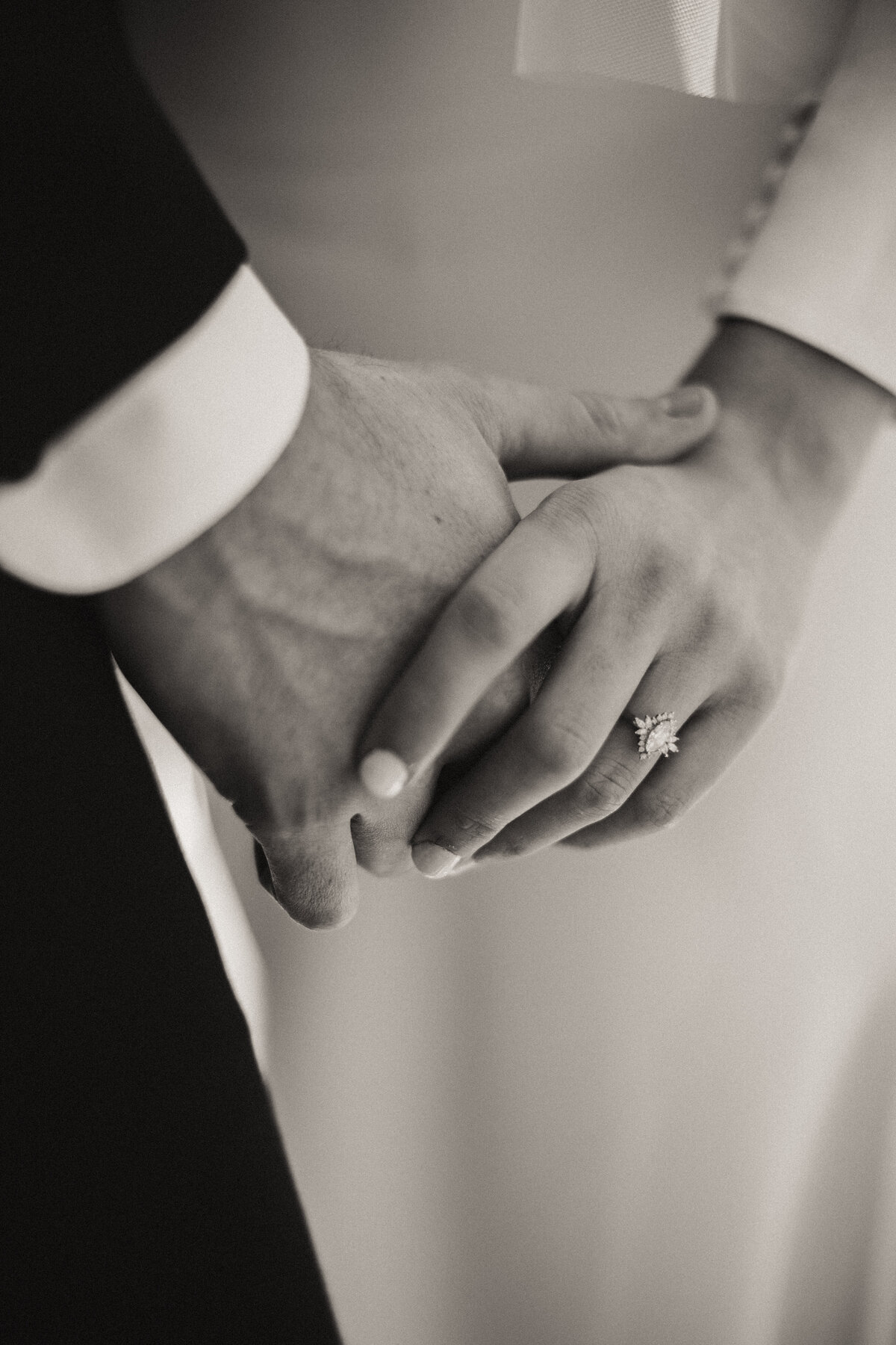 black and white ring shot with hands