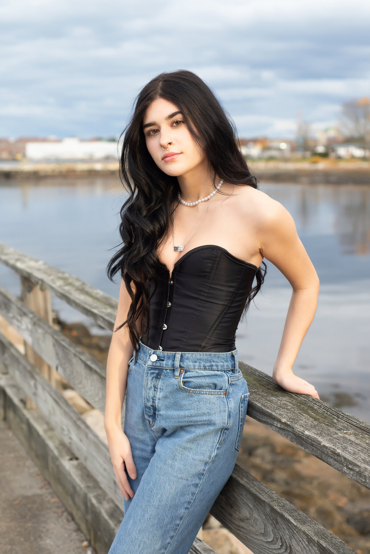 Senior Portrait on Dock at Prescott Park Portsmouth New Hampshire