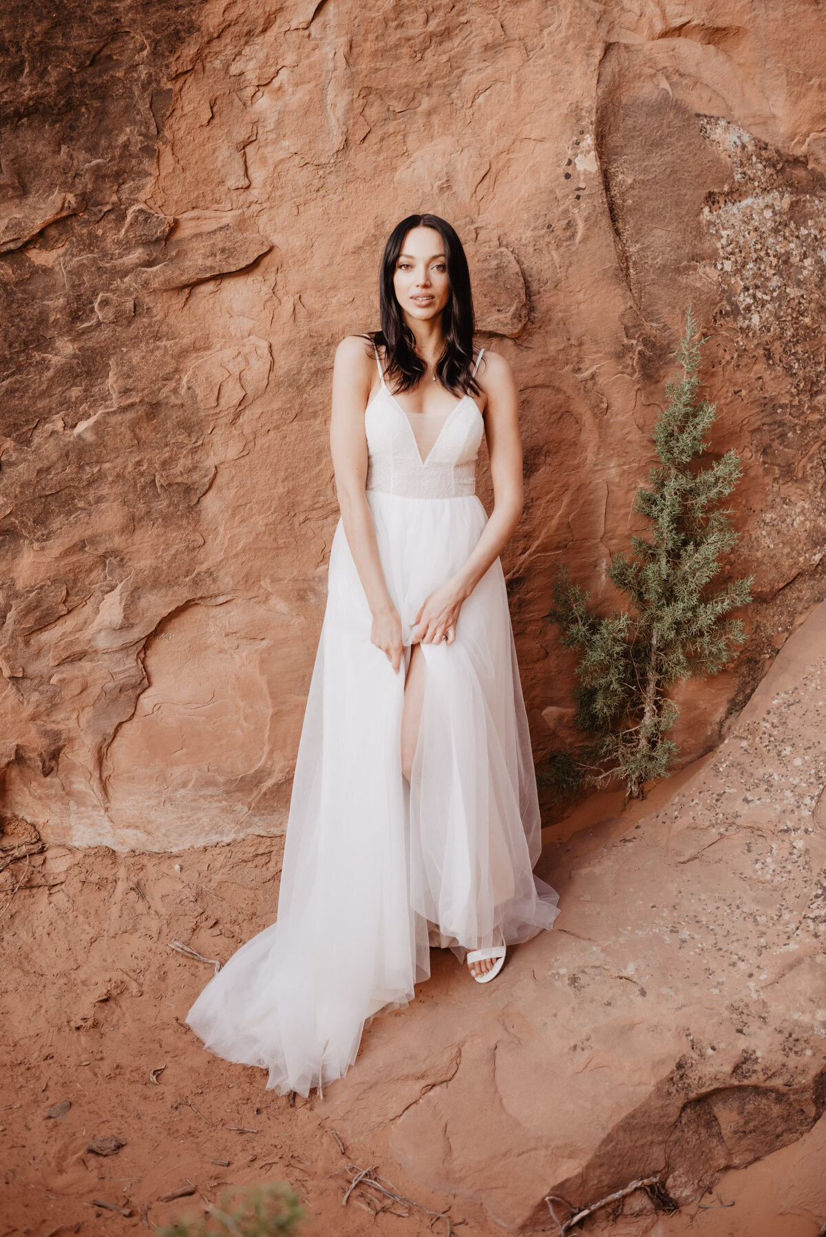 Utah elopement photographer captures bride smiling during bridal portraits