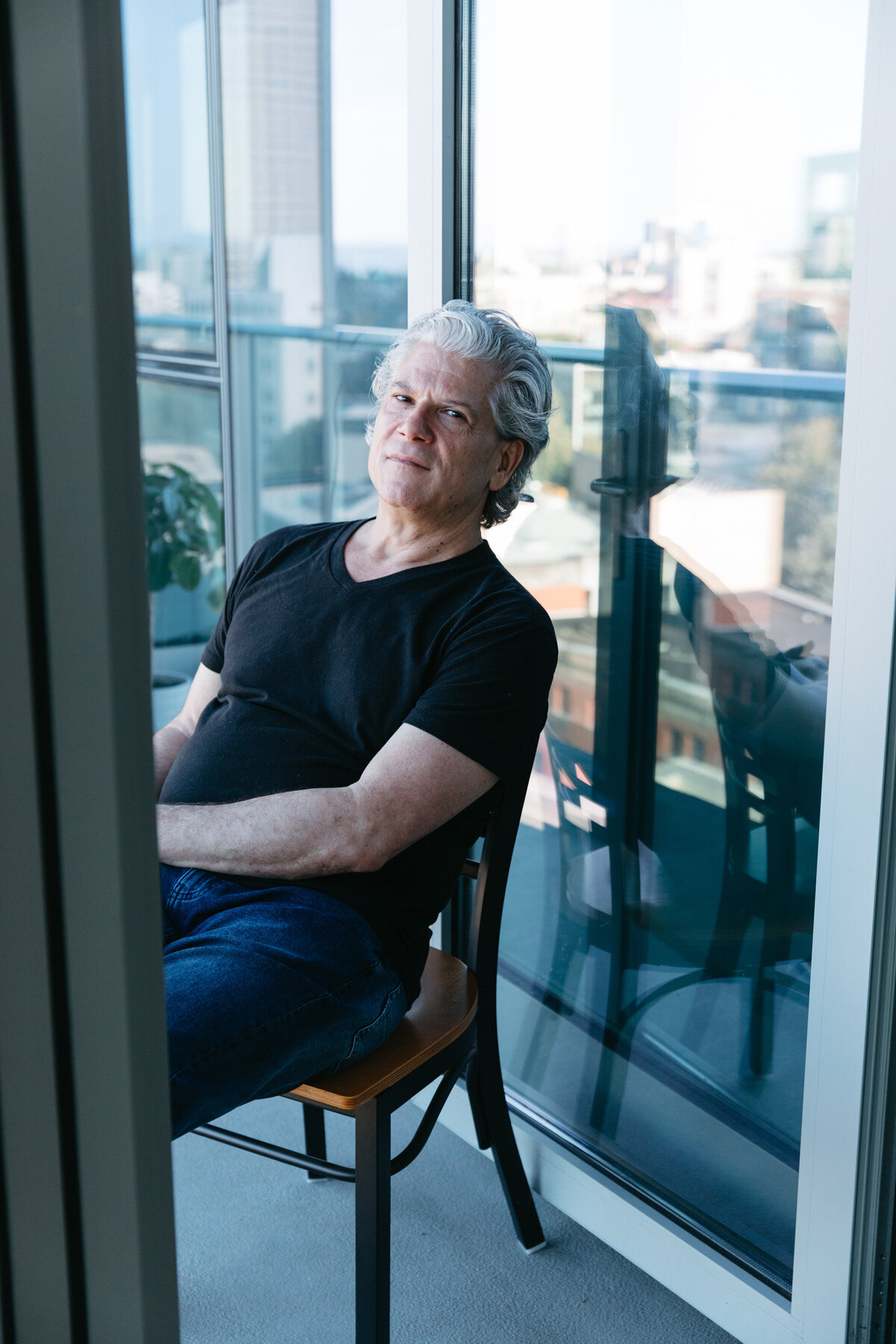 Musician Michael Babin relaxes on his patio at home