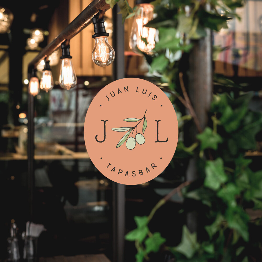 restaurant logo design with monogram and olive branch