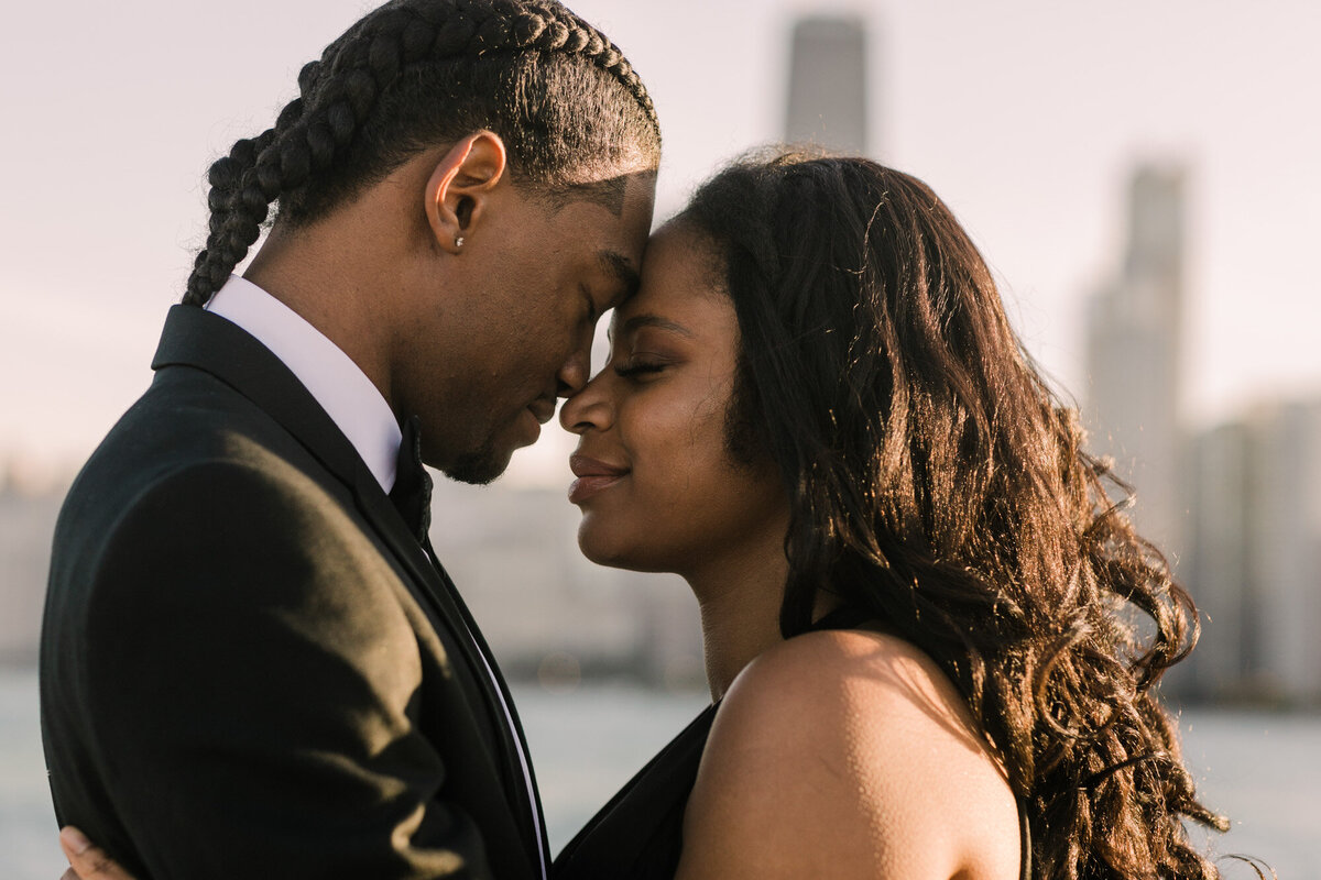 Black Tie Downtown Chicago Engagement Photo