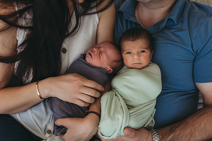 Twins newborn in home photo session by Michelle DeMoss Photography