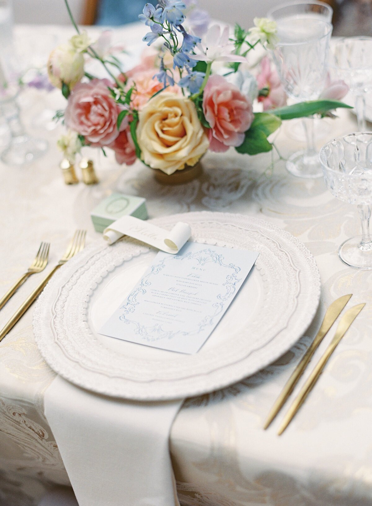 Washington, D.C. destination wedding place setting at Larz Anderson House