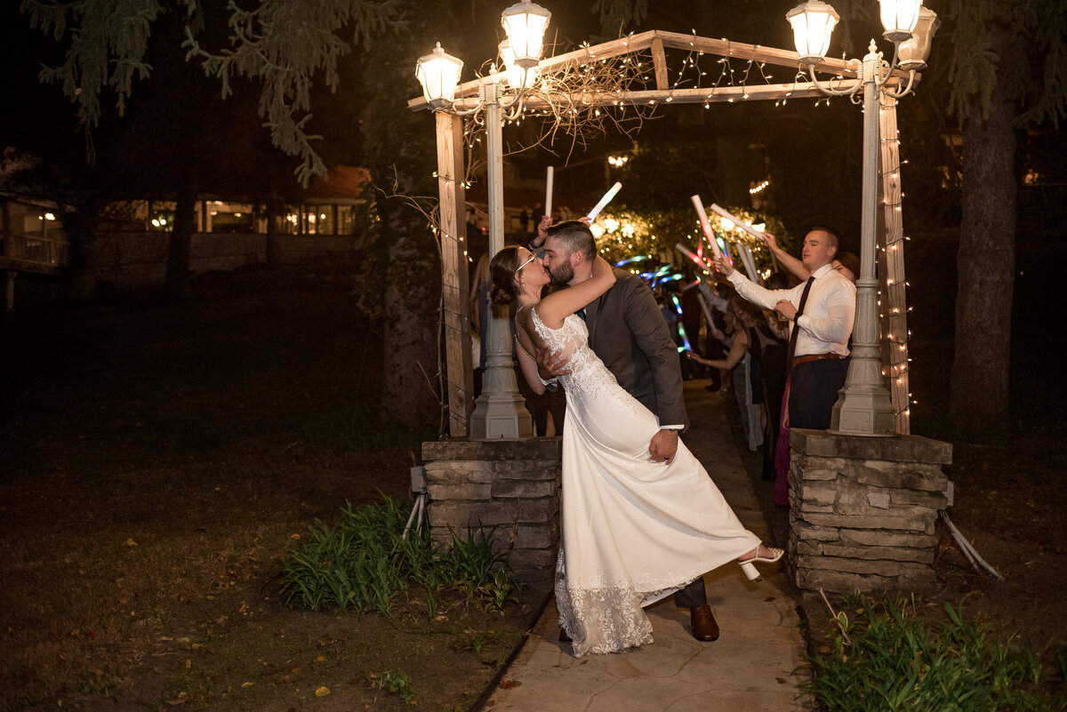 Classic wedding cake cutting moment