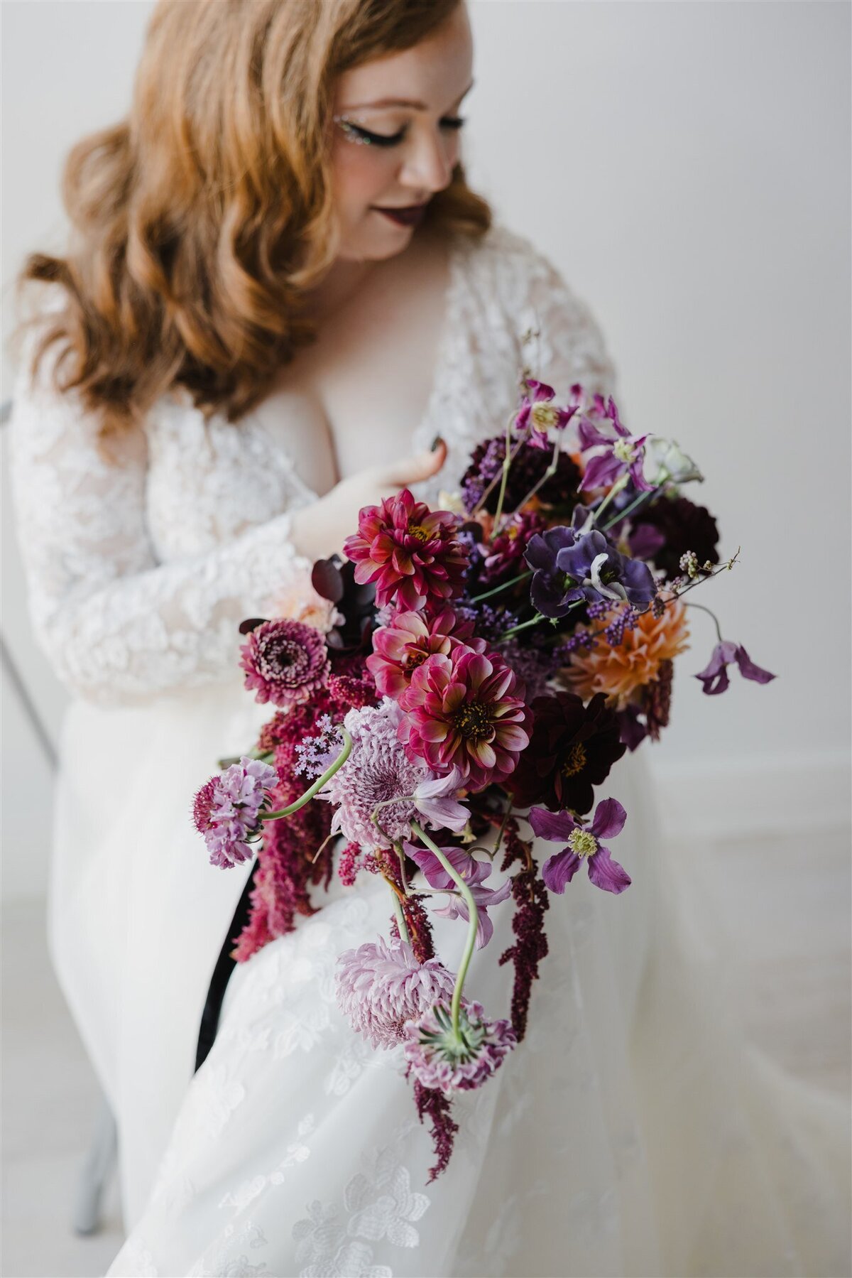 Cascading burgundy and plum bridal bouquet for a New Jersey wedding