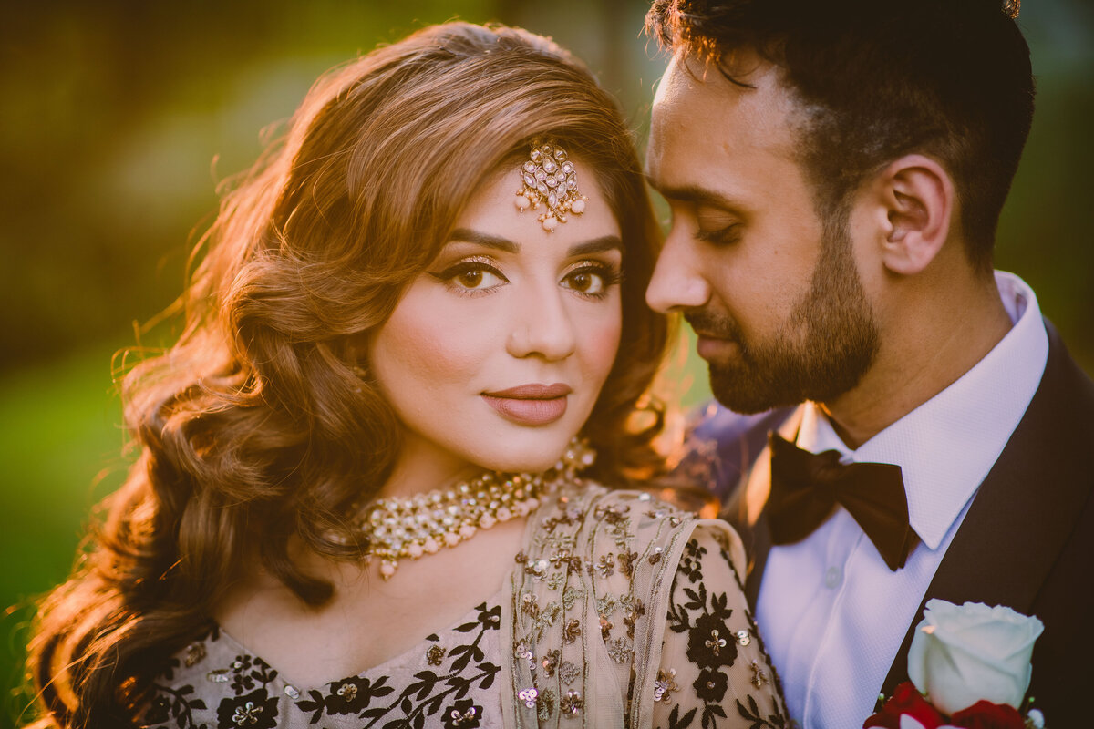 Closeup of an indian wedding bride and groom at the Crest Hollow Country Club in NY