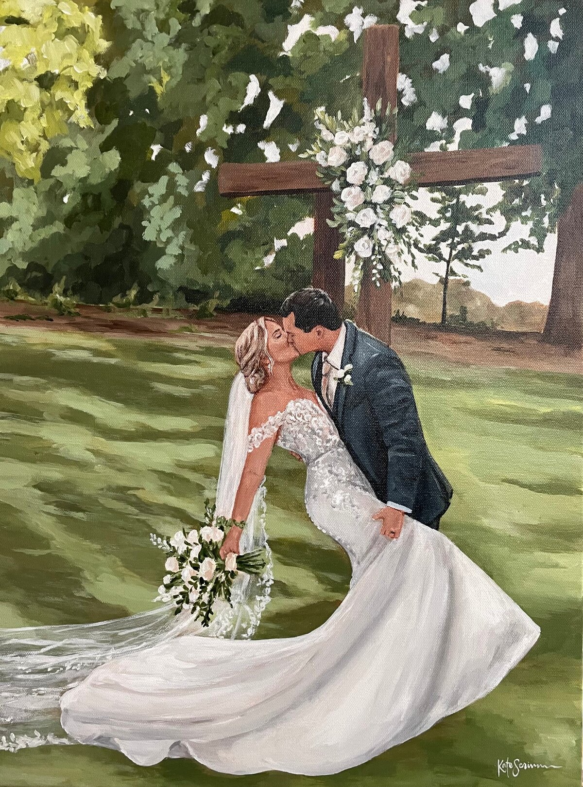 bride and groom kiss