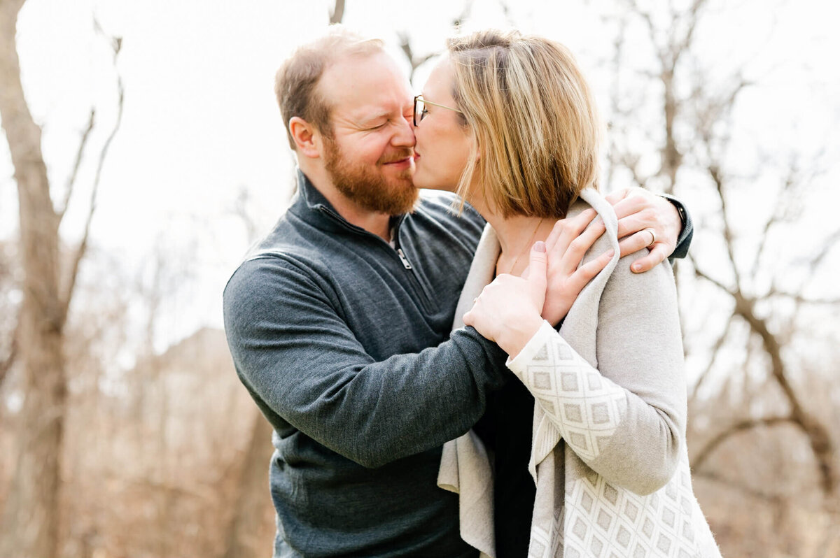 Couple giving eskimo kisses during a photography session near Naperville, IL.