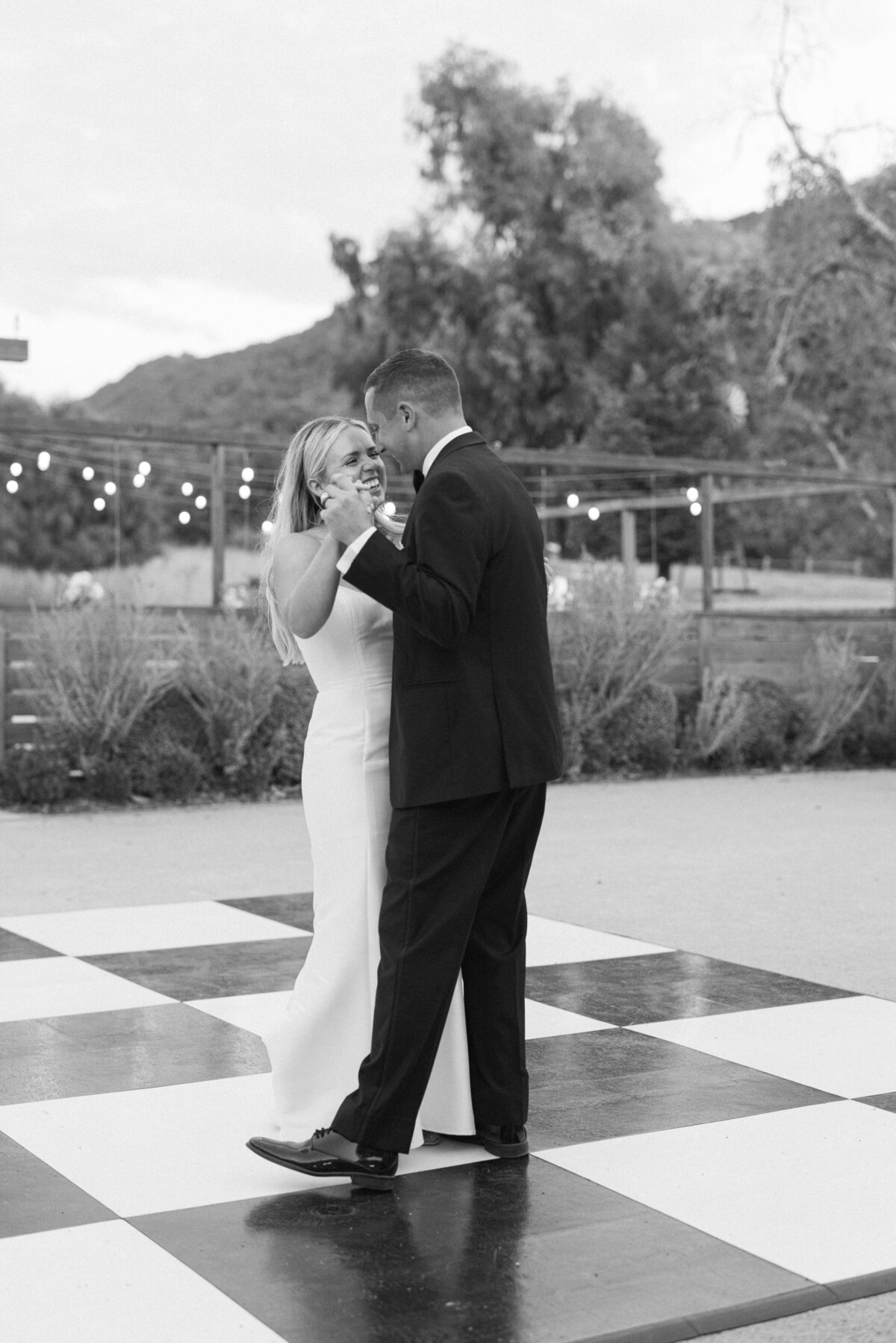 Paso Robles wedding photography, Tar Creek Ranch, black and white image of couple's first dance