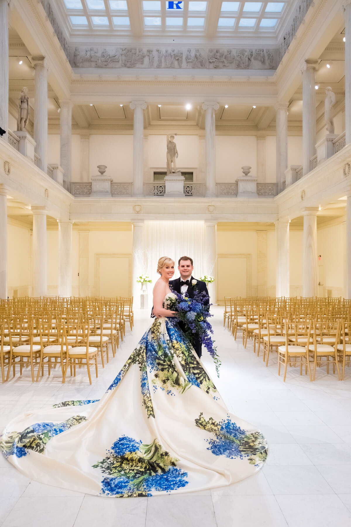 bride in blue hydrangea dress