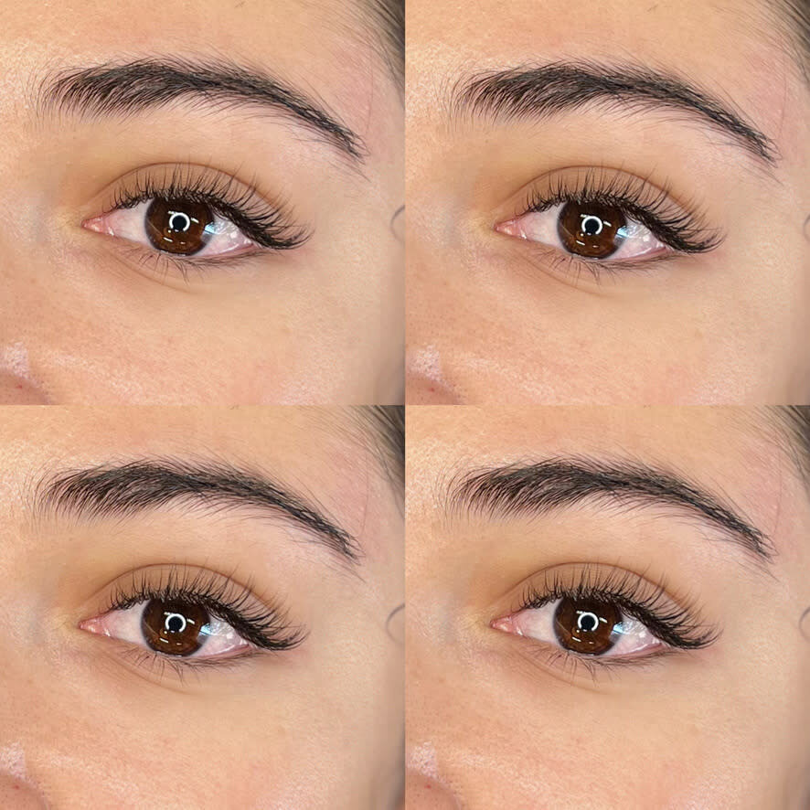 close up of brown eyes and lash extensions
