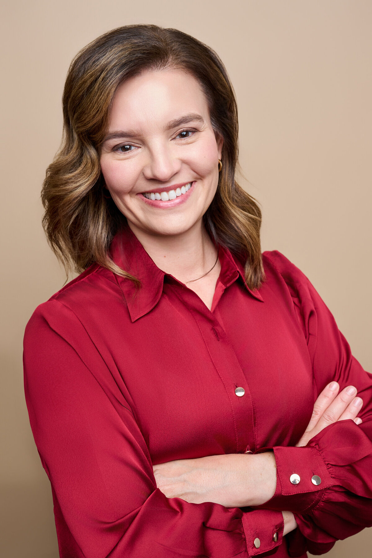 Smiling Professional Woman in Red Shirt-03