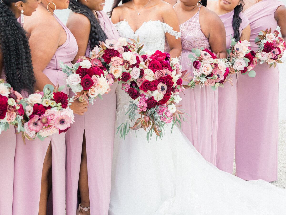 burgundy and pink wedding florals & bouquets at Belle Mer