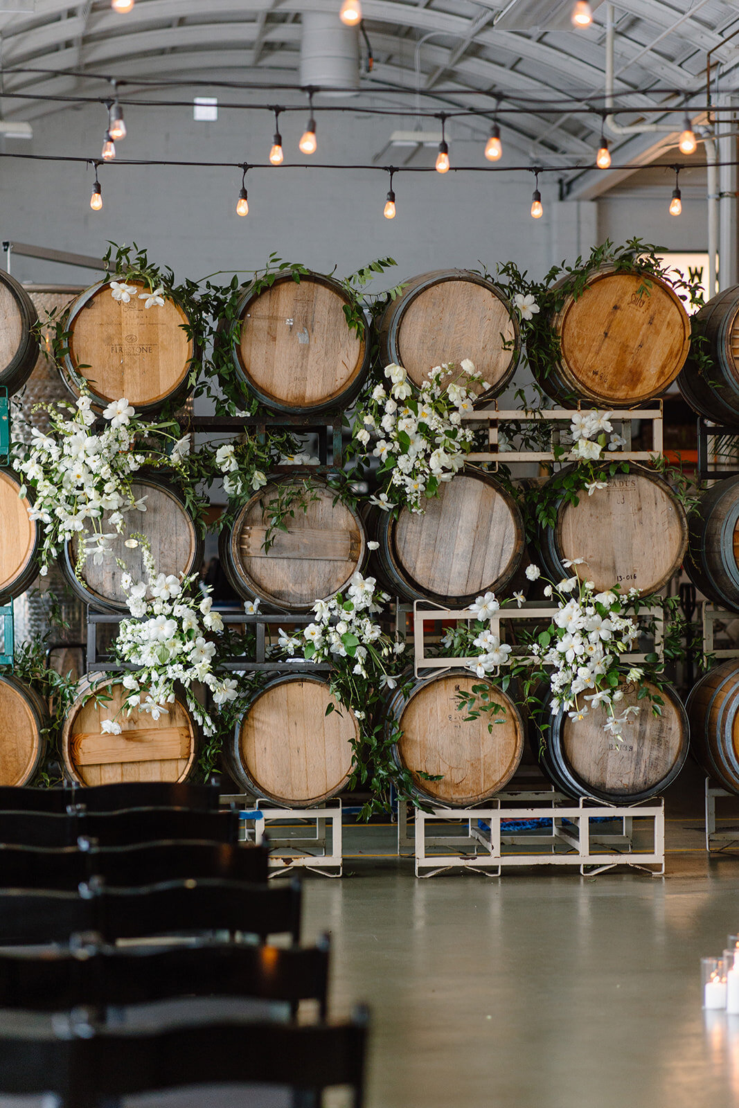 wine barrels white wedding