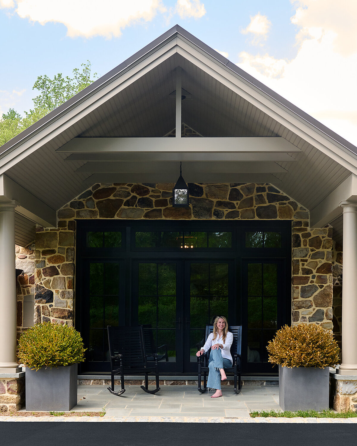 outdoor french patio with lounging chairs