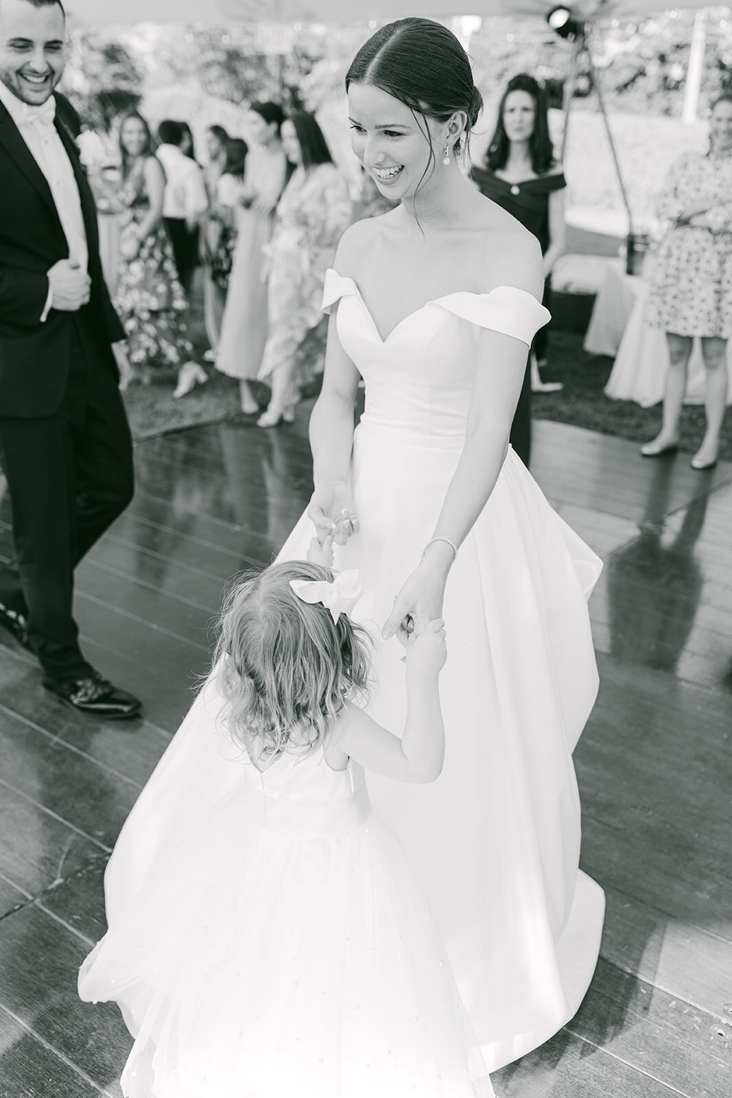 bride-flowergirl-dance-wedding-dj-at-rowayton-library-ct