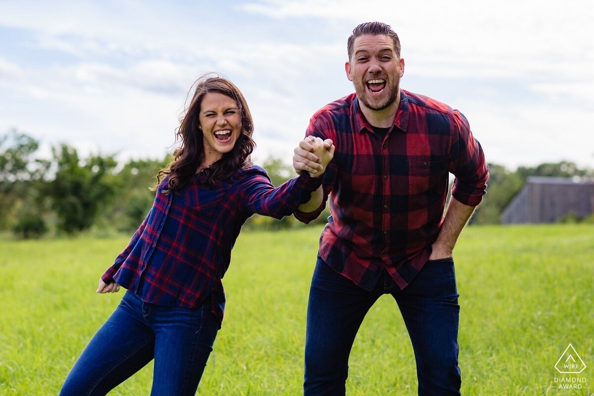Dover New Hampshire Engagement Session where the rambunctious couple cheer getting engaged