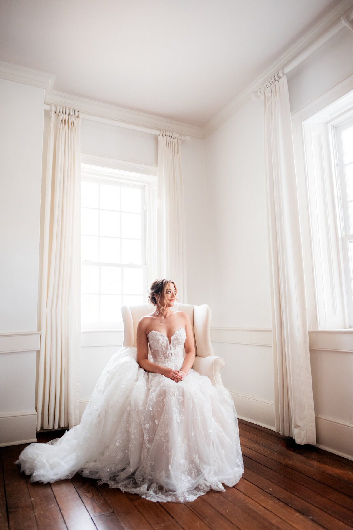 bride posing for portrait inside the mansion at the hermitage wedding venue