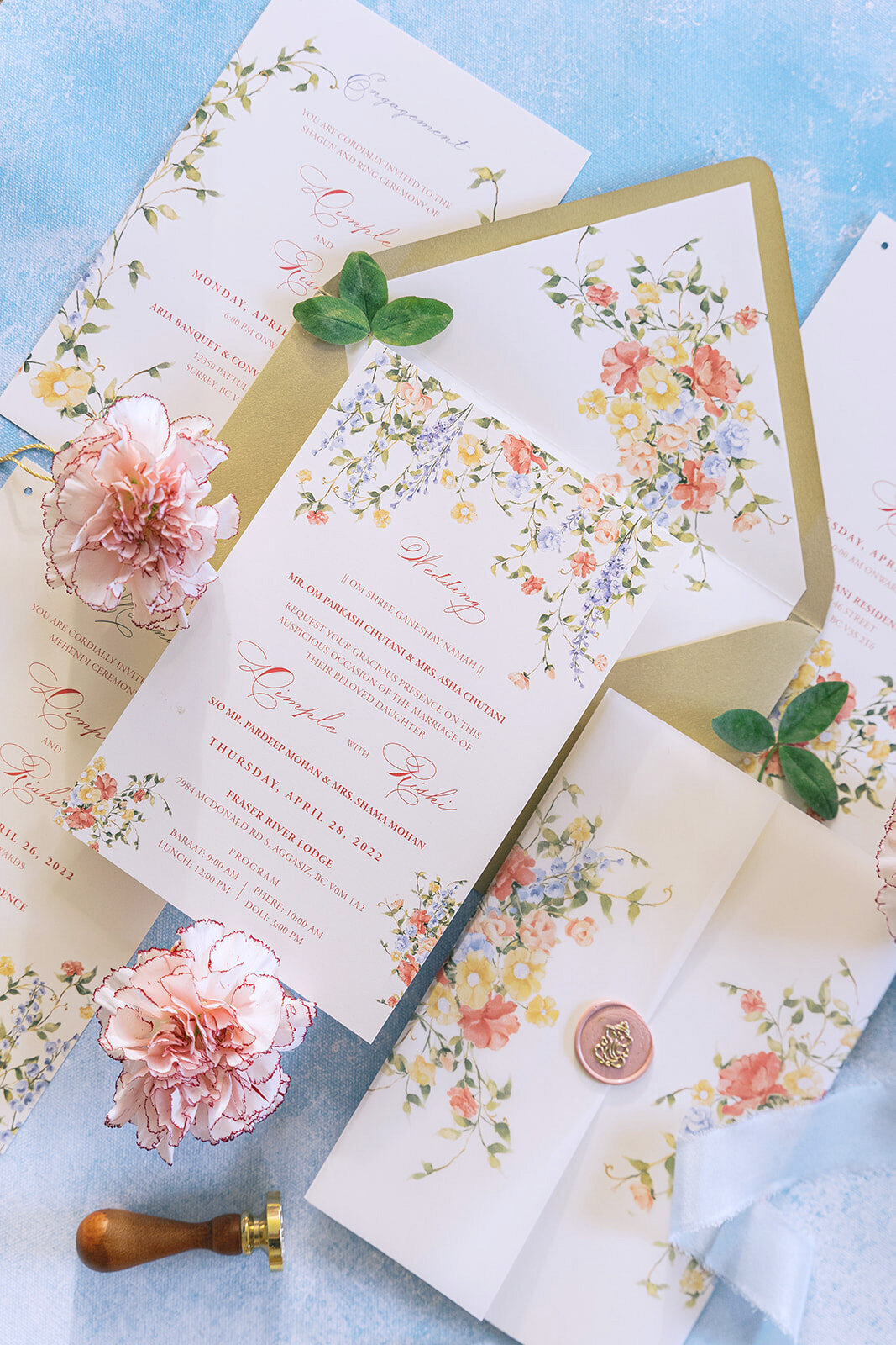 Spring florals Hindu wedding invitation 5