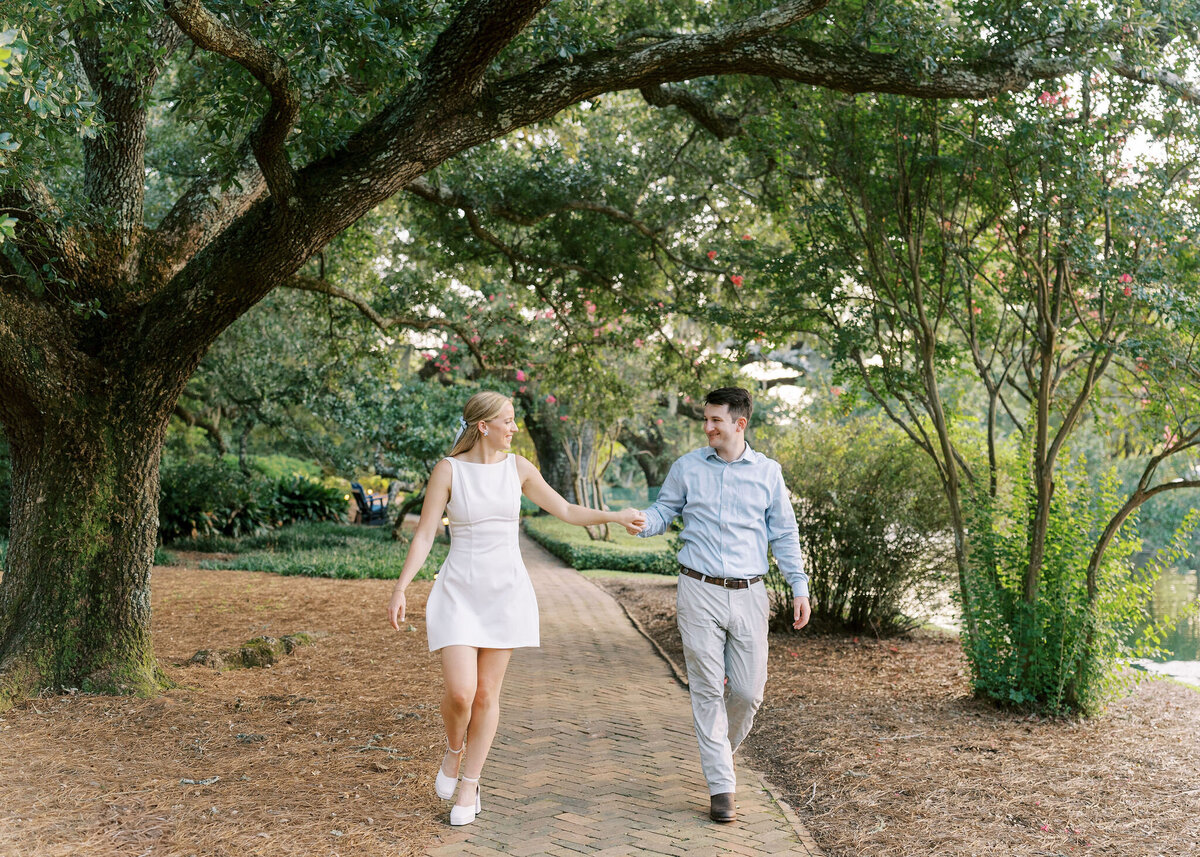 a happy couple walking together