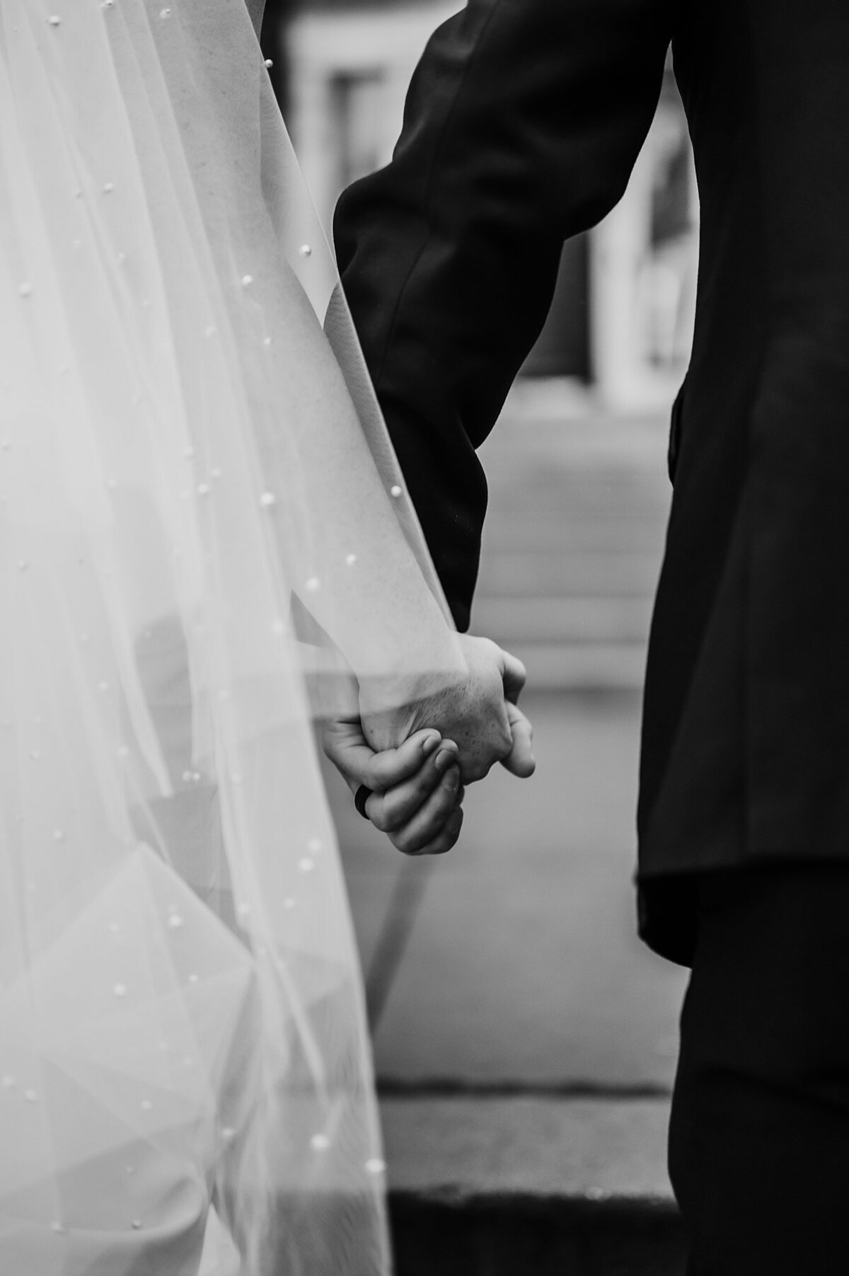Bride and groom holding hands, warren, PA wedding
