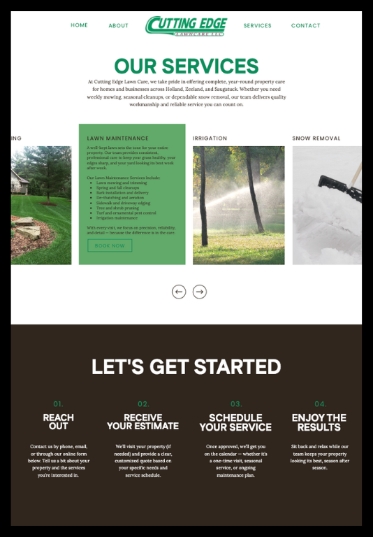 Cutting Edge Landscape LLC custom Showit website design by Madison Paige Co., built for small business in West Michigan.