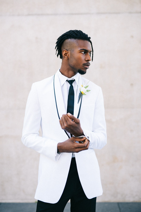 Stylish African American Groom Portrait at the Grand Rapids Art Museum