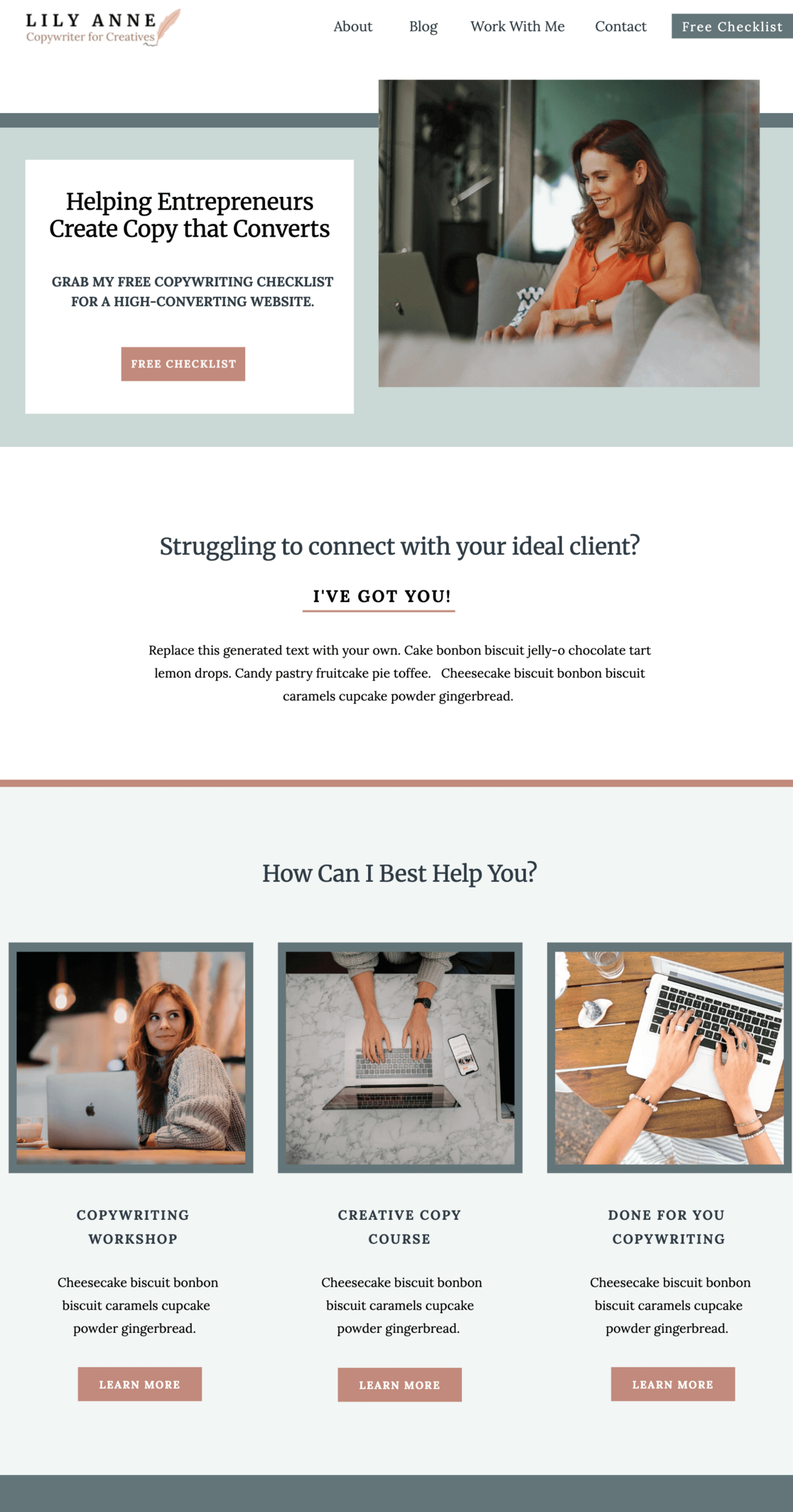 Preview of home page of showit template Lily Anne
