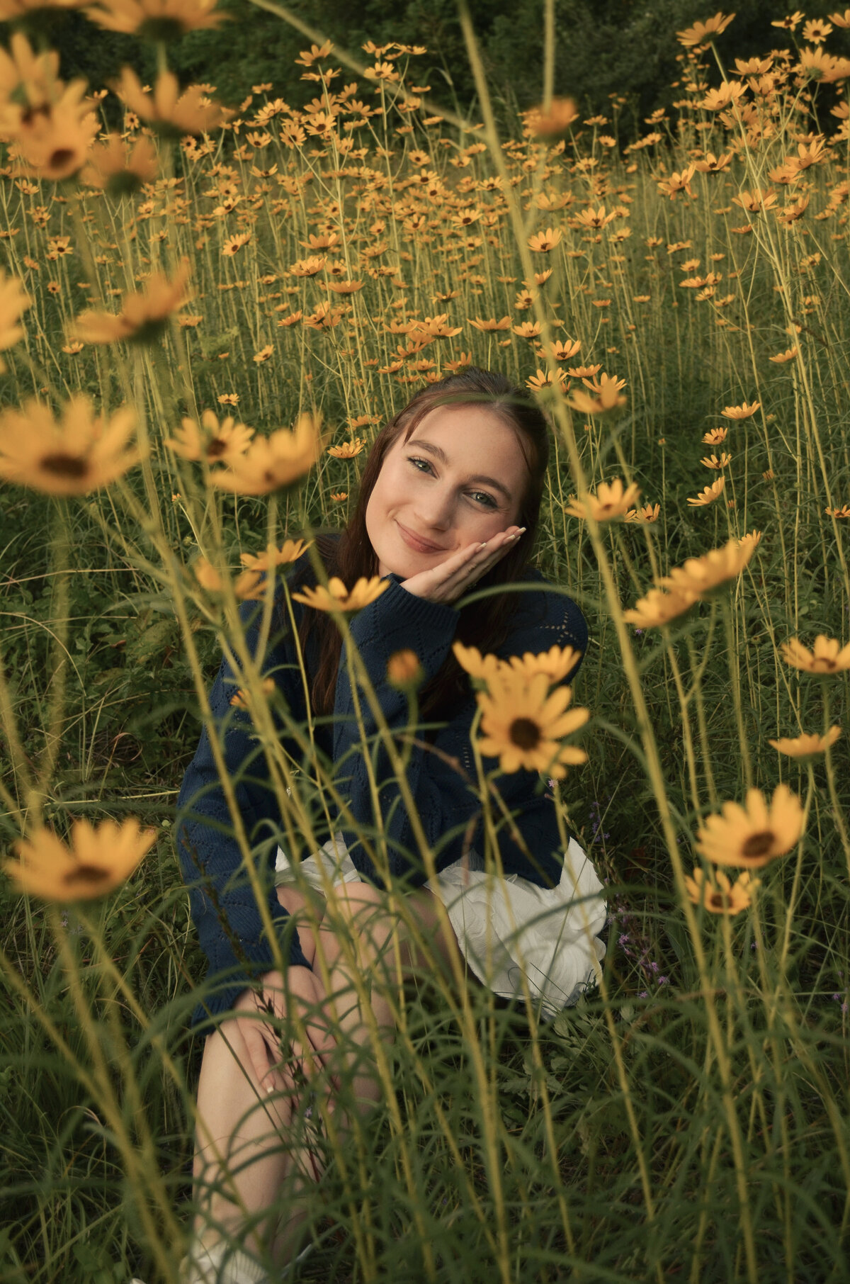 Flower patch senior photo poses