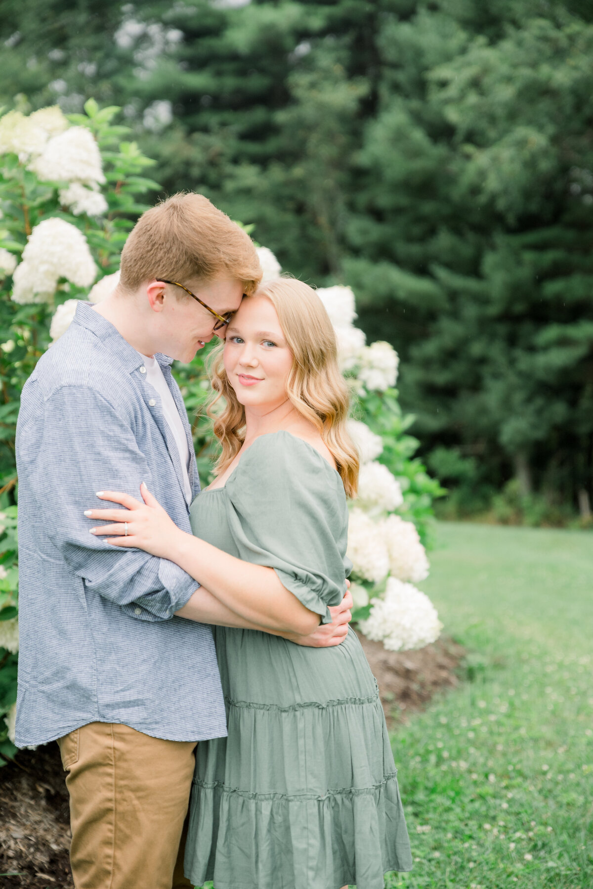 Light and Airy Rainy Lavender Farm Engagement Session