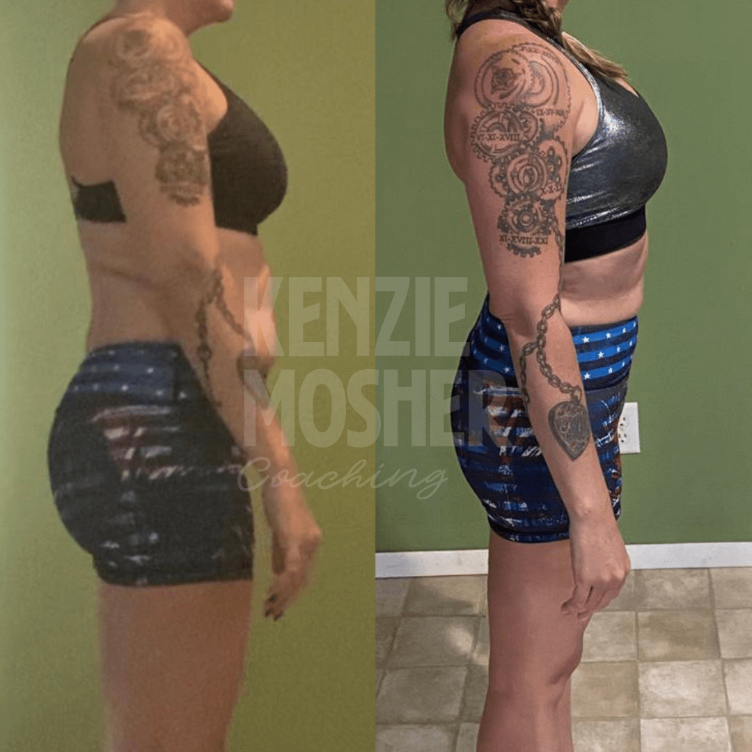 Fat loss success for woman addressing gut dysfunction and cortisol imbalance.