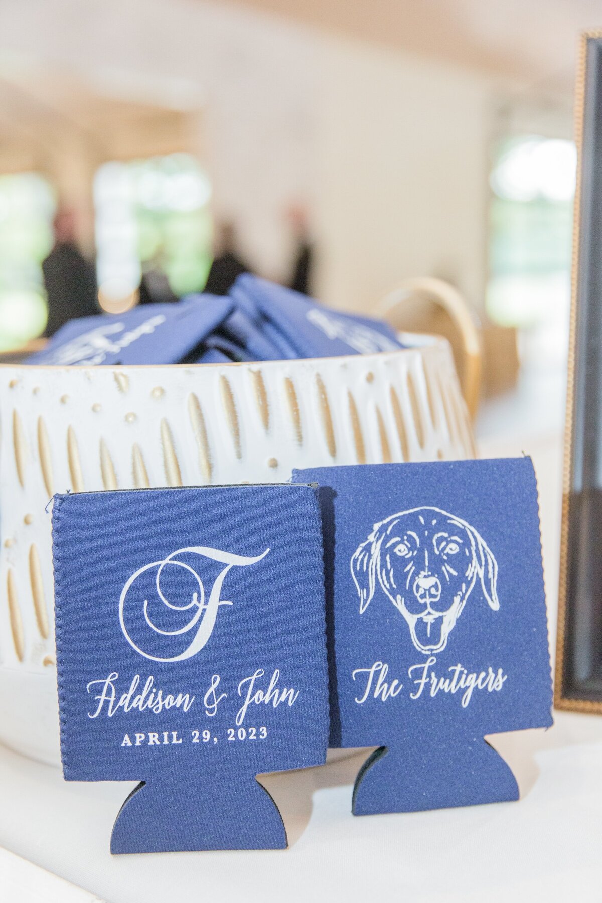 drink koozies with monogram and dog's face