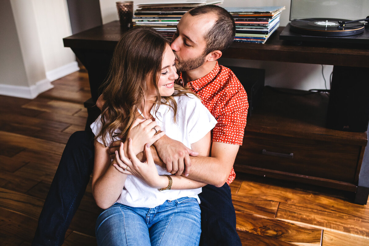 At Home Living Room Engagement Session Indianapolis