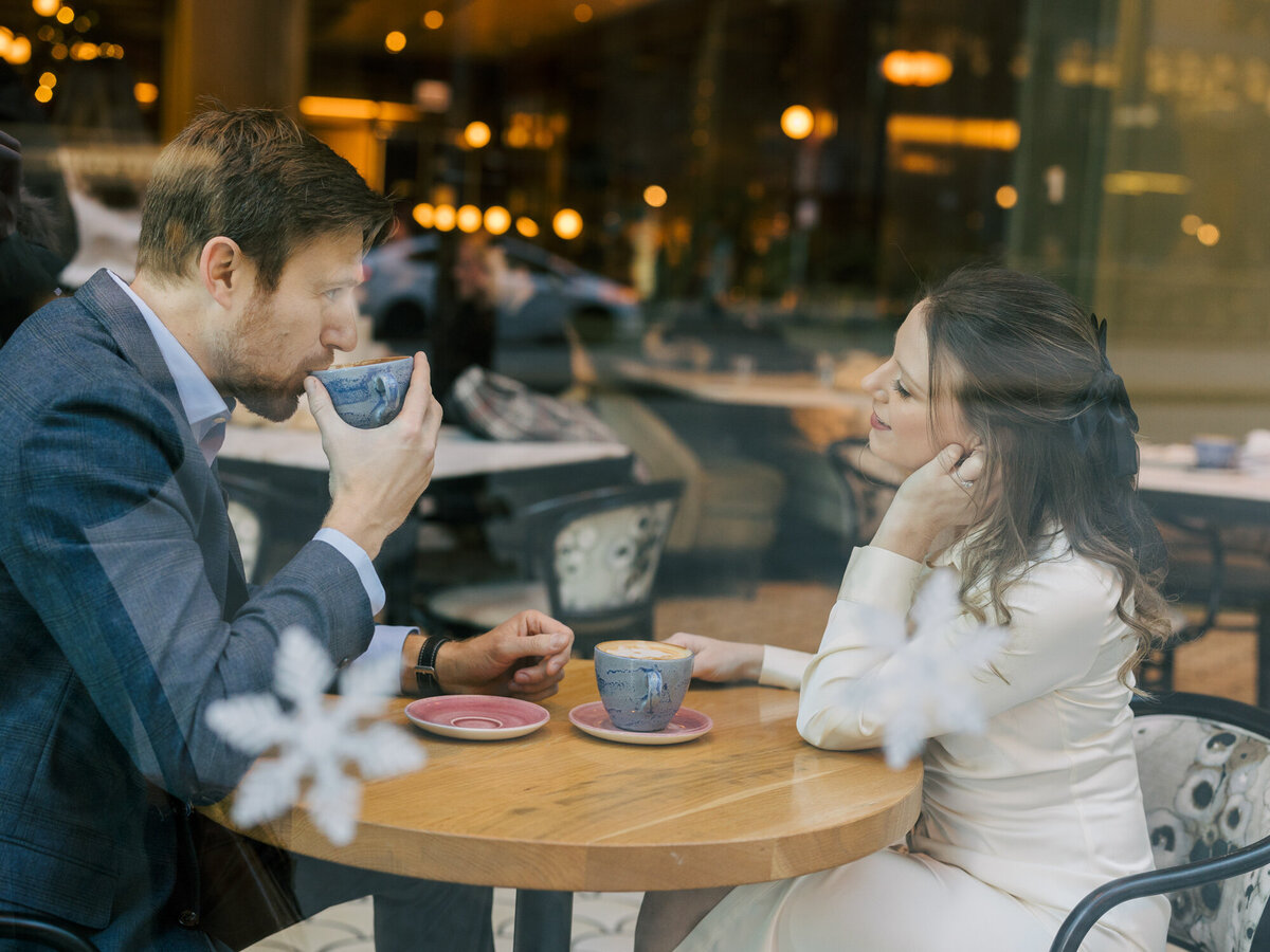 A Coffee Shop Engagement Session During Chicago Winter