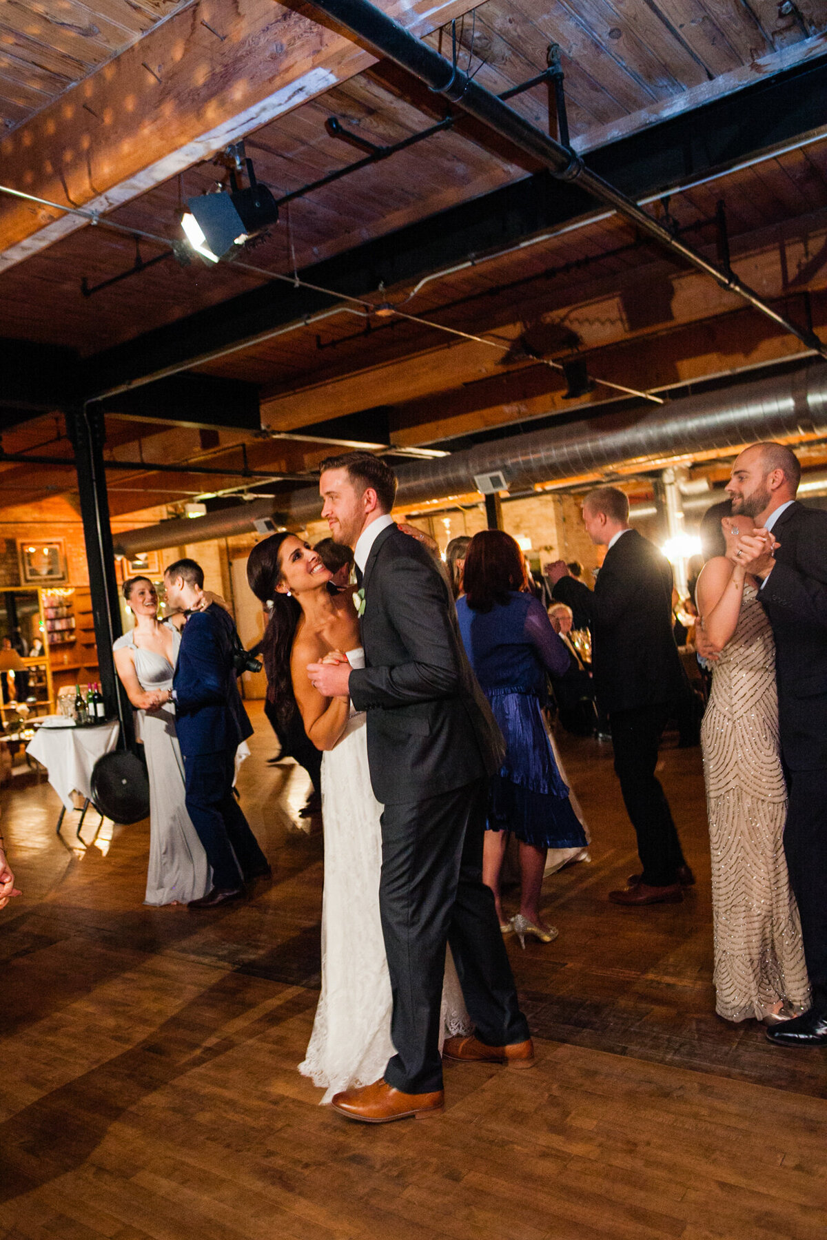 A happy first dance moment taken at Salvage One in Chicago