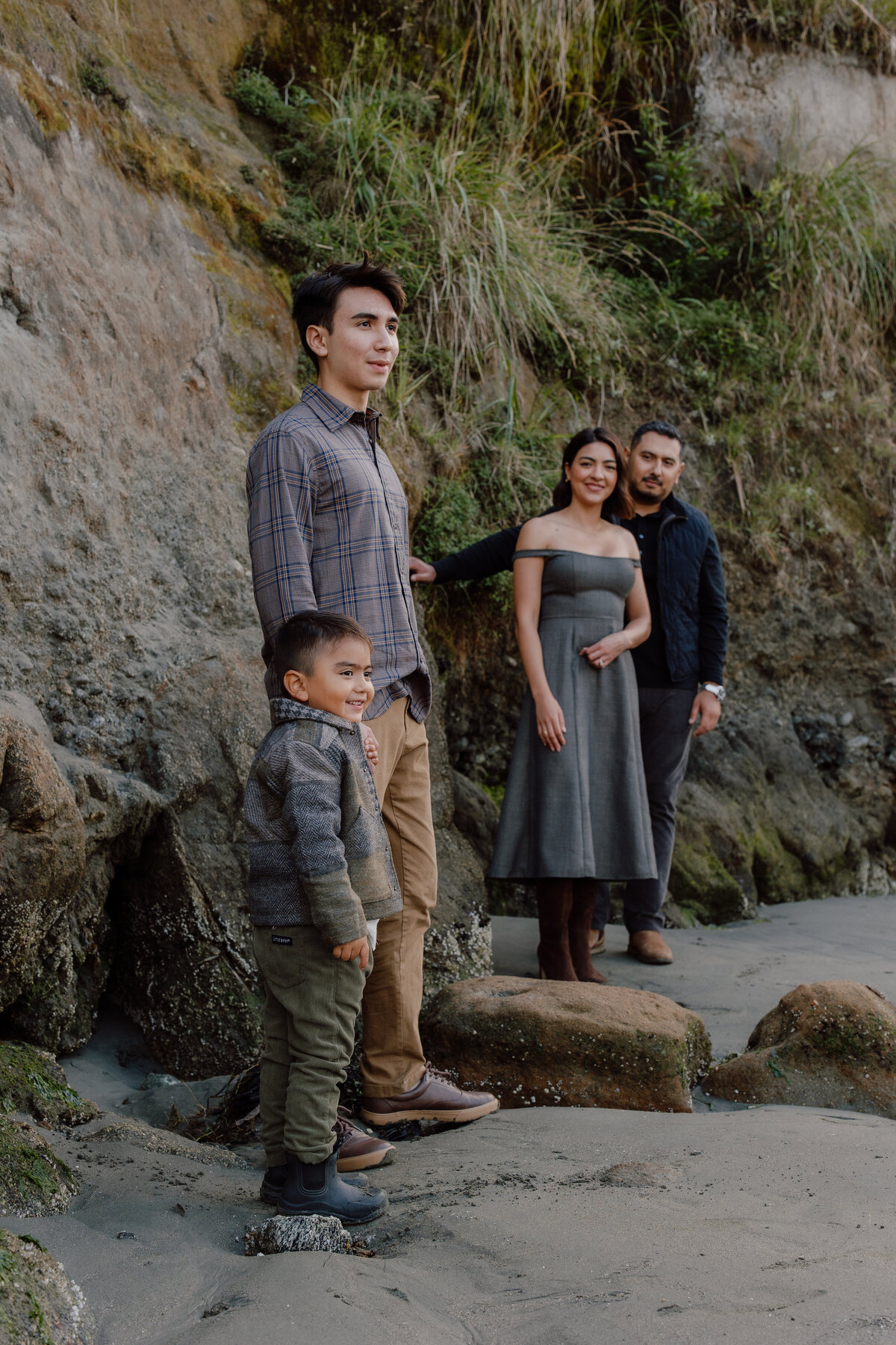 Family overlooks a beautiful beach of sonoma county