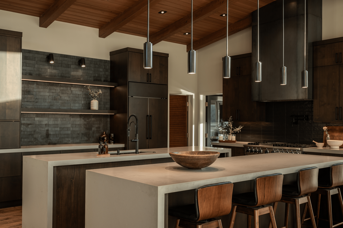Warm contemporary kitchen, interior design by Base Camp Design in Sandpoint Idaho.