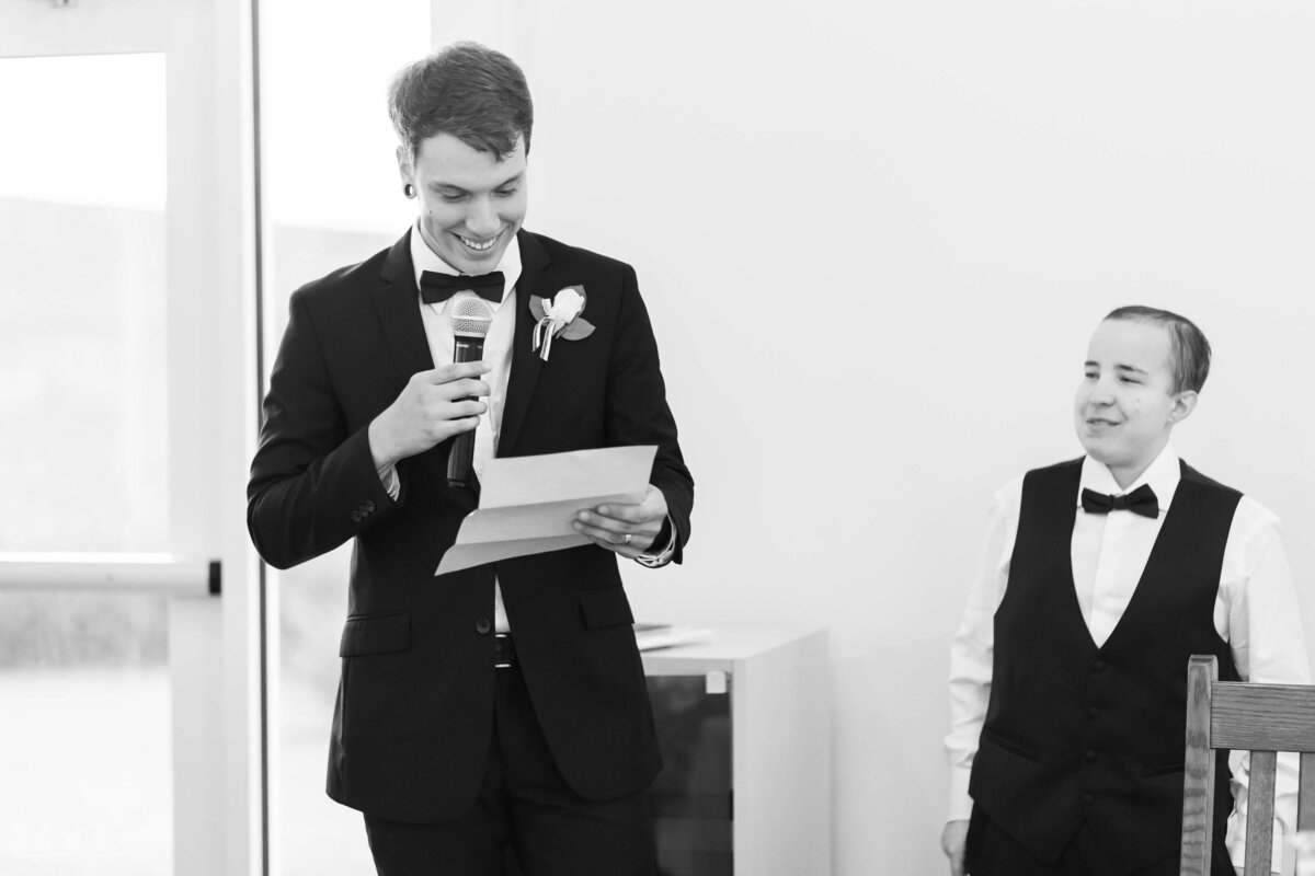 Groom giving a speech at Ruby Cora wedding venue in Adams,,TN
