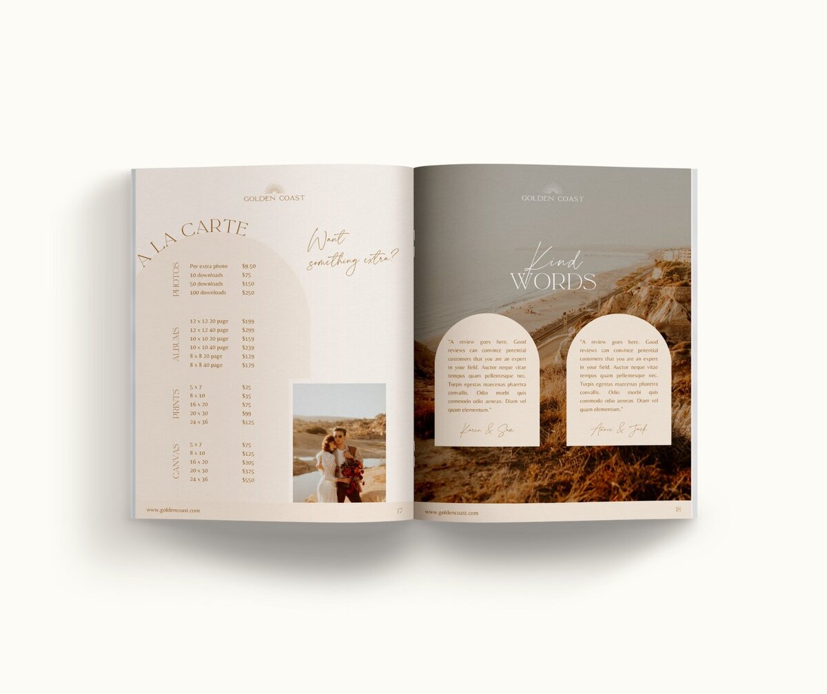Boho pricing guide template for photographers Golden Coast 11