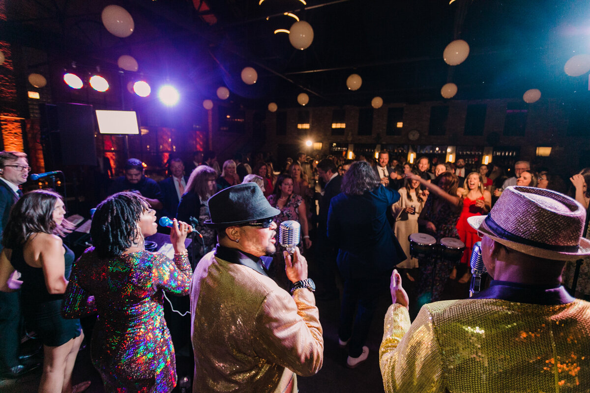 A band performs for a wedding reception in the West Loop of Chicago