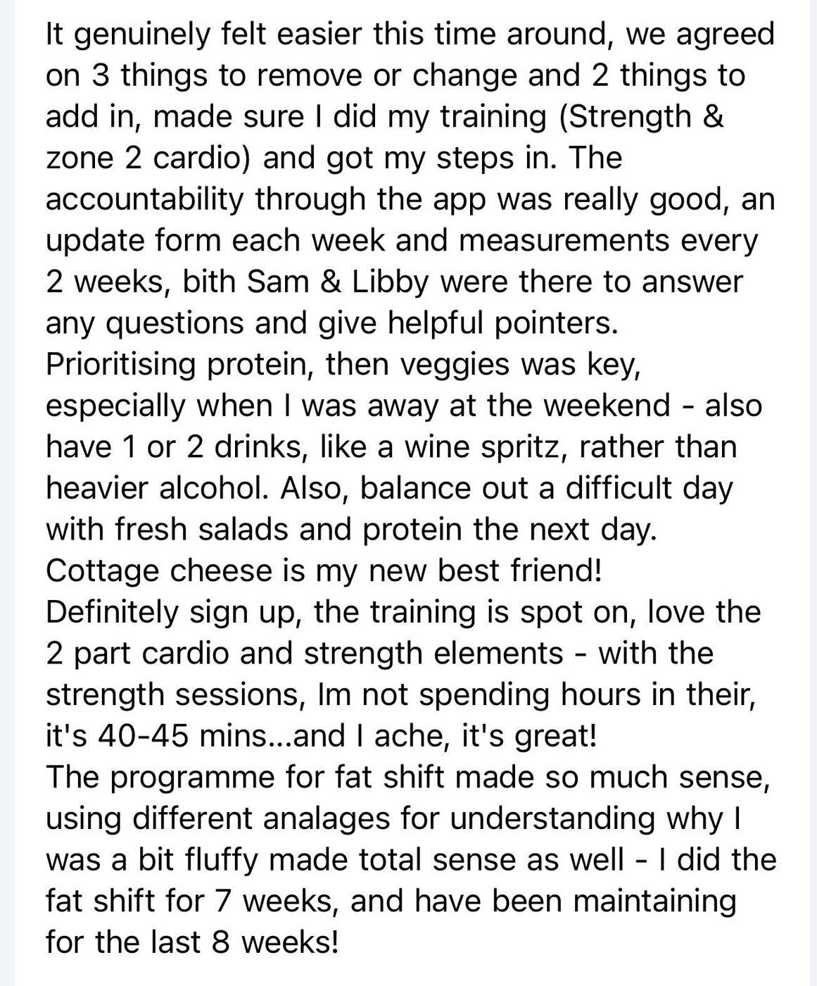 Vivienne's email about her fat loss phase