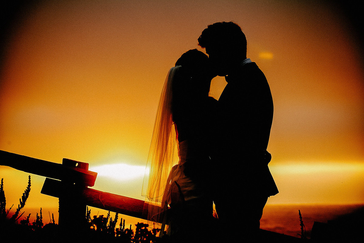 A sunset wedding portrait at the Ritz-Carlton in Half Moon Bay.