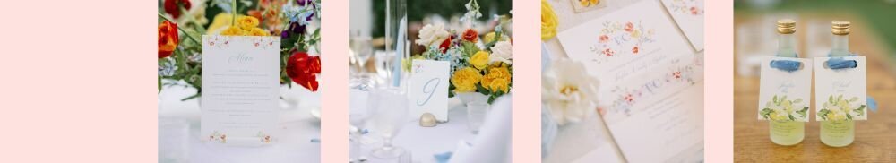 series of four watercolor wedding signage images