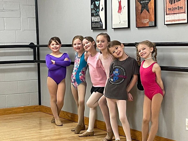 elementary age girls waiting to go across the floor in class