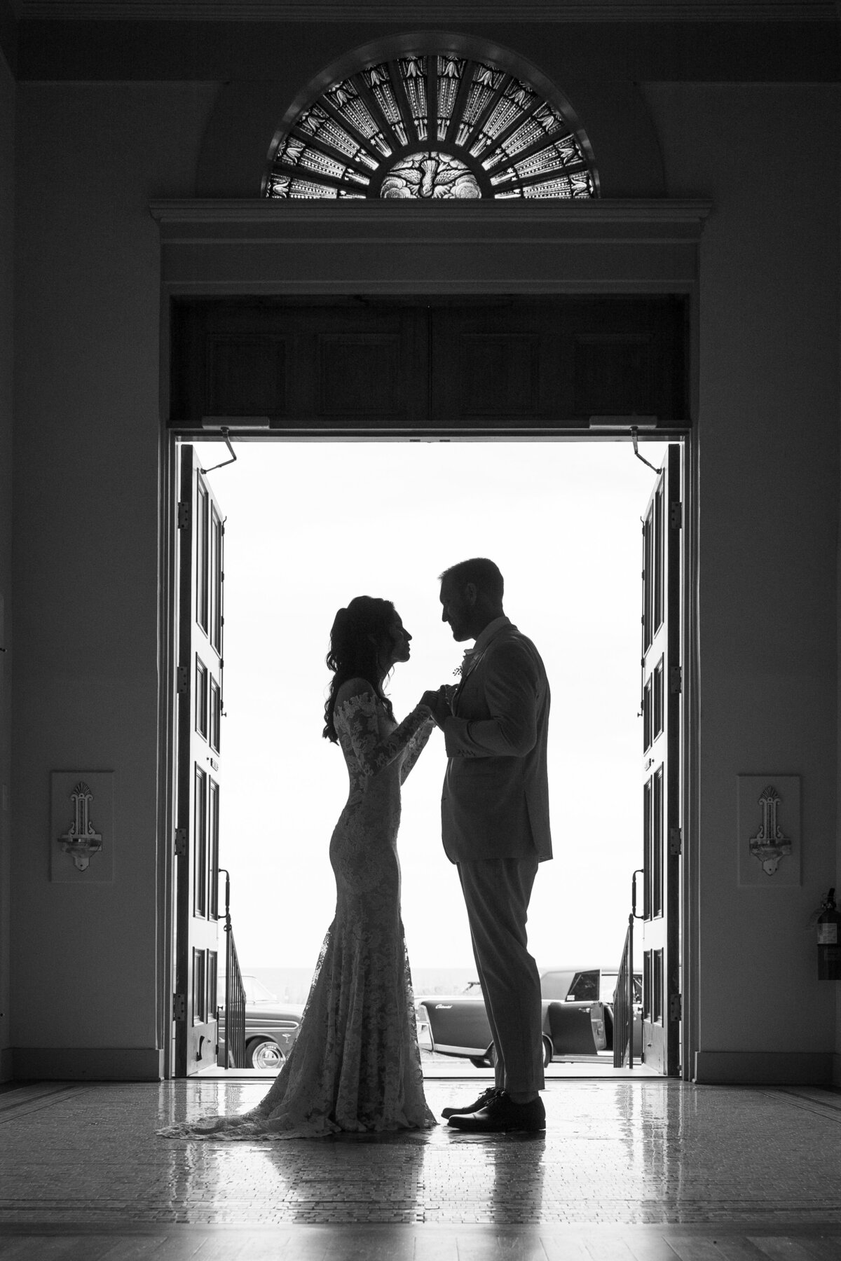 Wedding day photo at Our Lady of the Gulf Church in Bay St. Louis, MS.