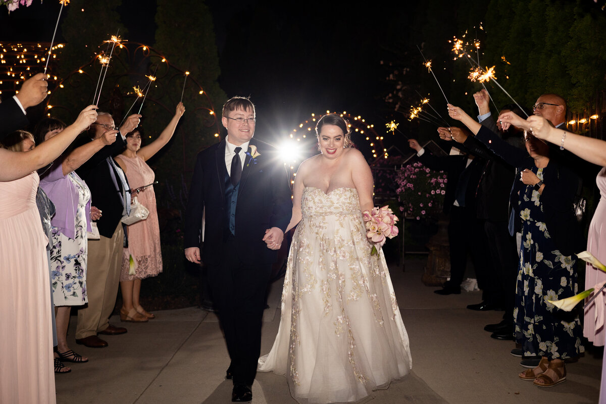 Greenhouse wedding in Utah Le Jardin Sparkler Exit