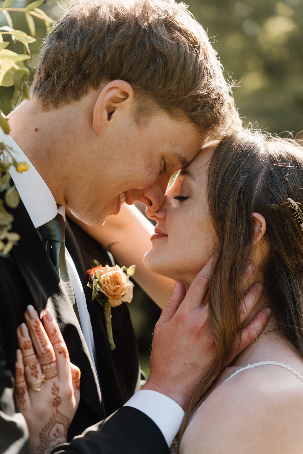 Wedding couple close up faces