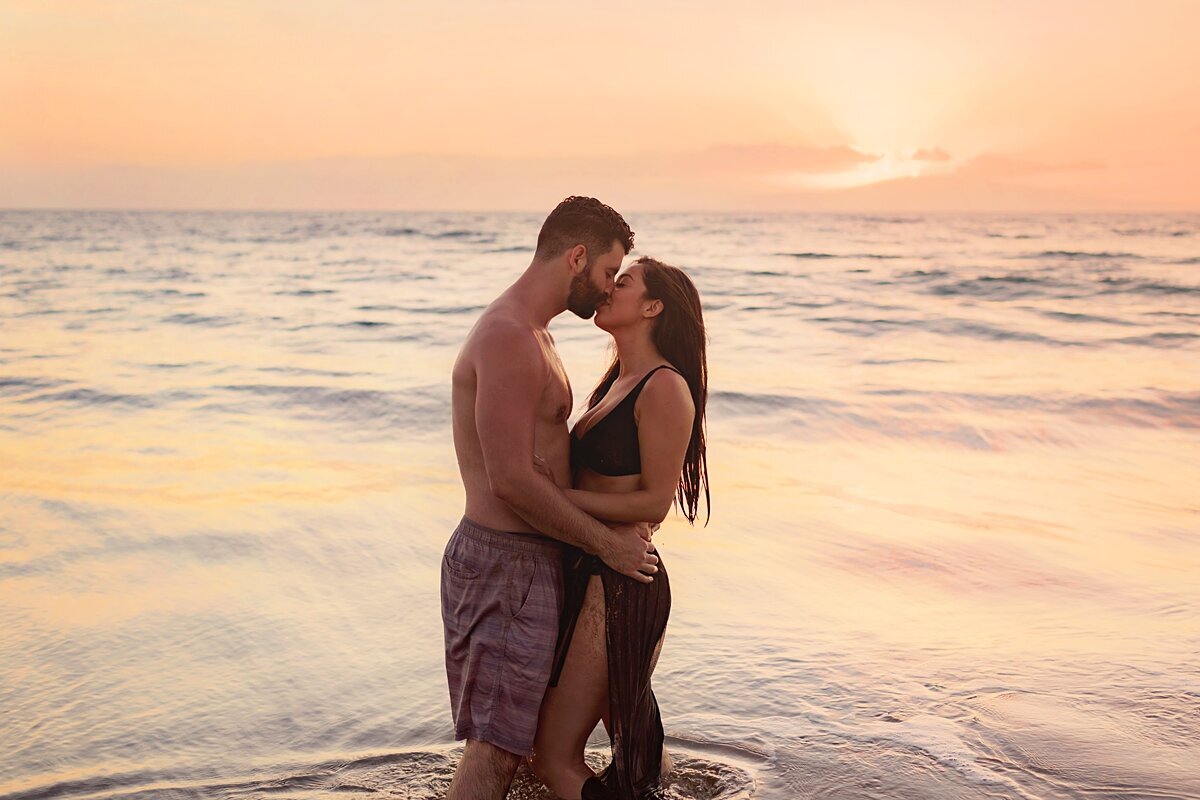 Romantic Maui couples portraits photographed by Love + Water Photo at sunset in Wailea